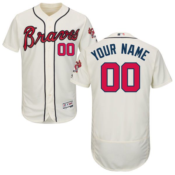 Men Atlanta Braves Majestic Alternate Cream Ivory Flex Base Authentic Collection Custom MLB Jersey